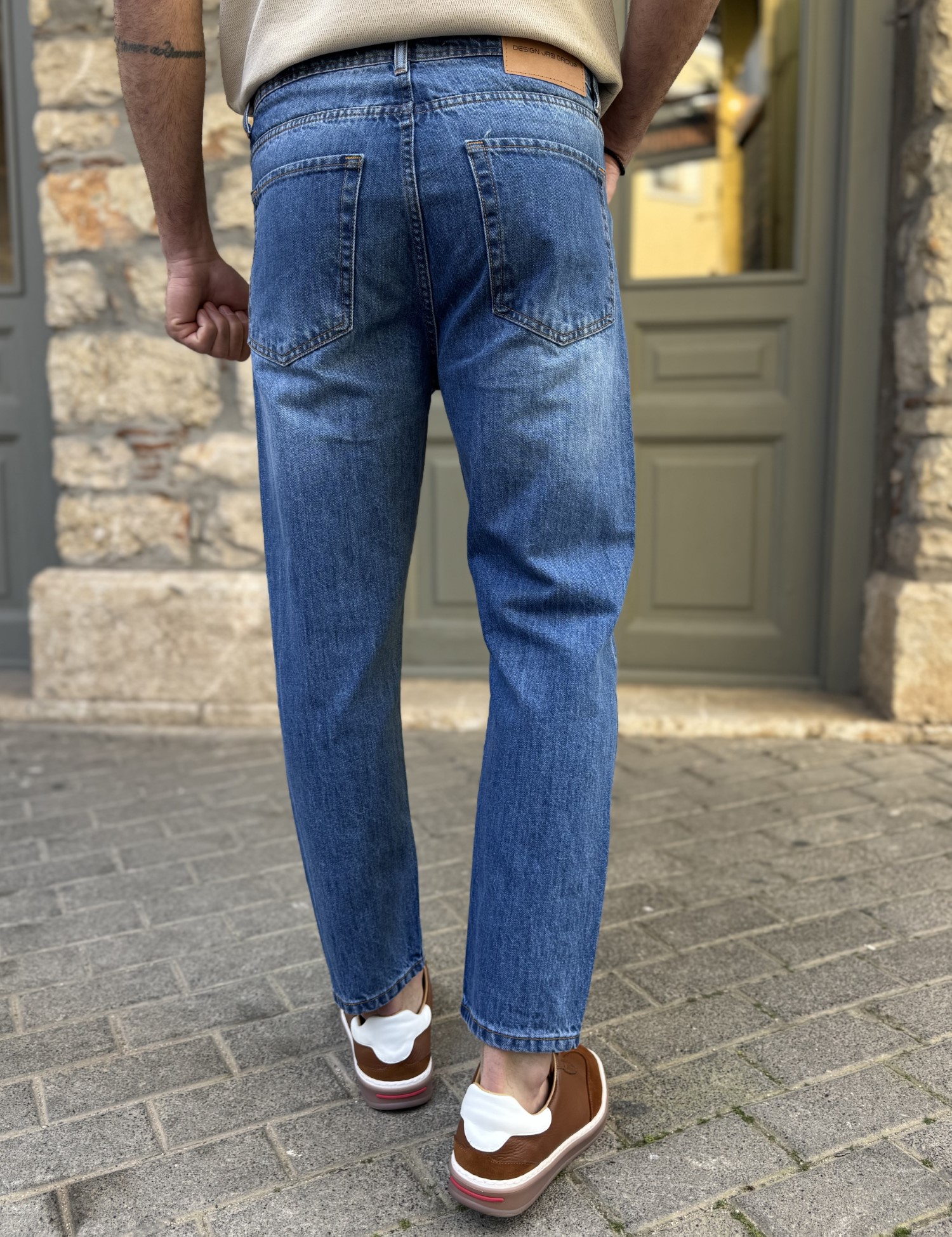 Ανδρικό μπλε με σκισίματα σταθερό Loose Jean πεντάτσεπο με κουμπιά BF3026 φωτογραφία